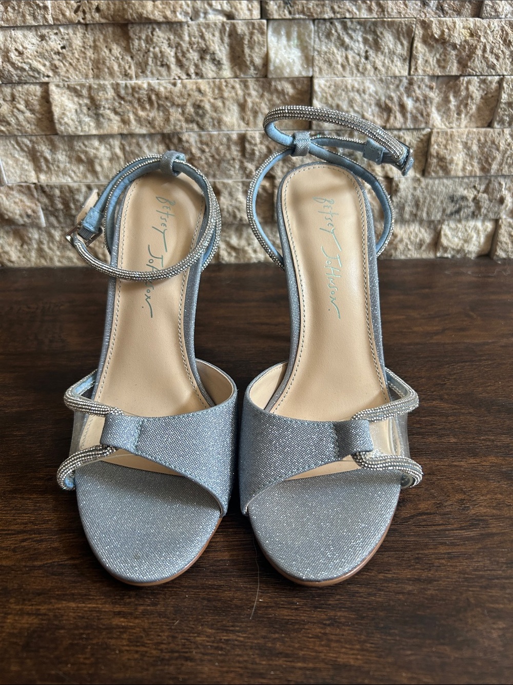 Betsey Johnson Silver Glitter Open-Toe Ankle-Strap Heels